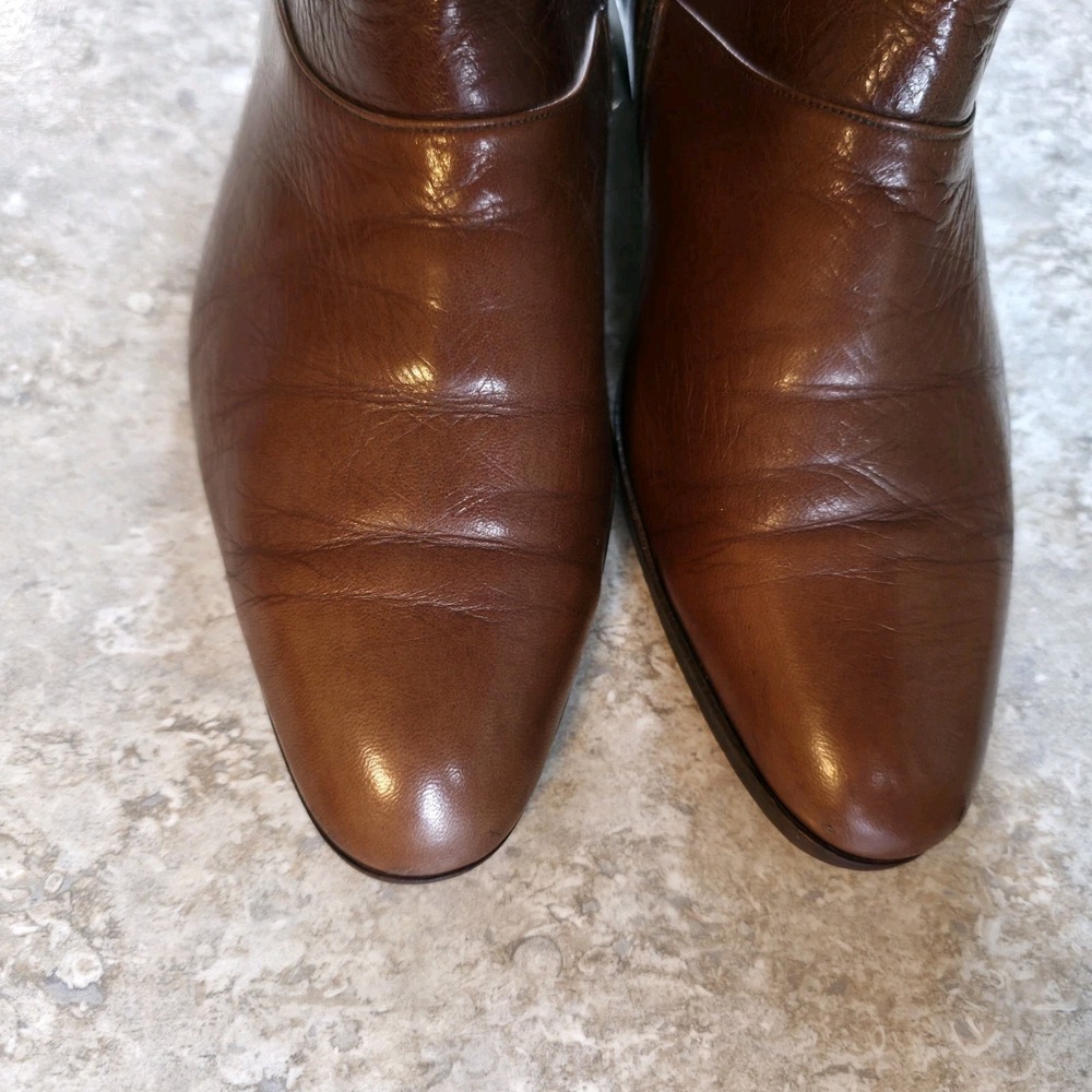 Vintage Stacy Adams Side Zip Ankle Heel Boots Brown Leather Womens Size 11 - Picture 8 of 13